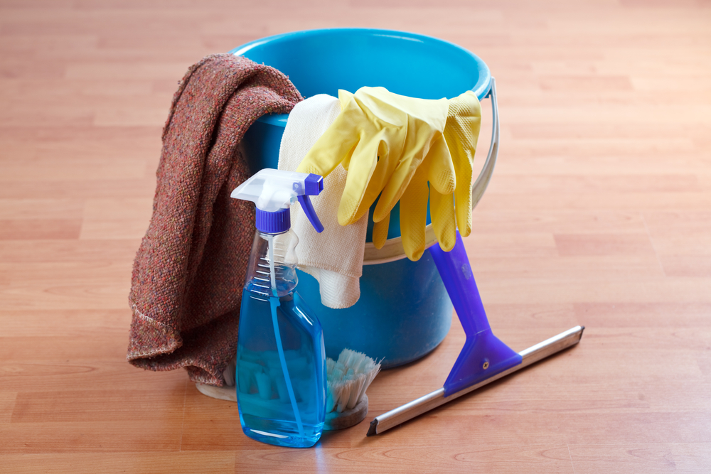 Cleaning,products,on,wooden,floor
